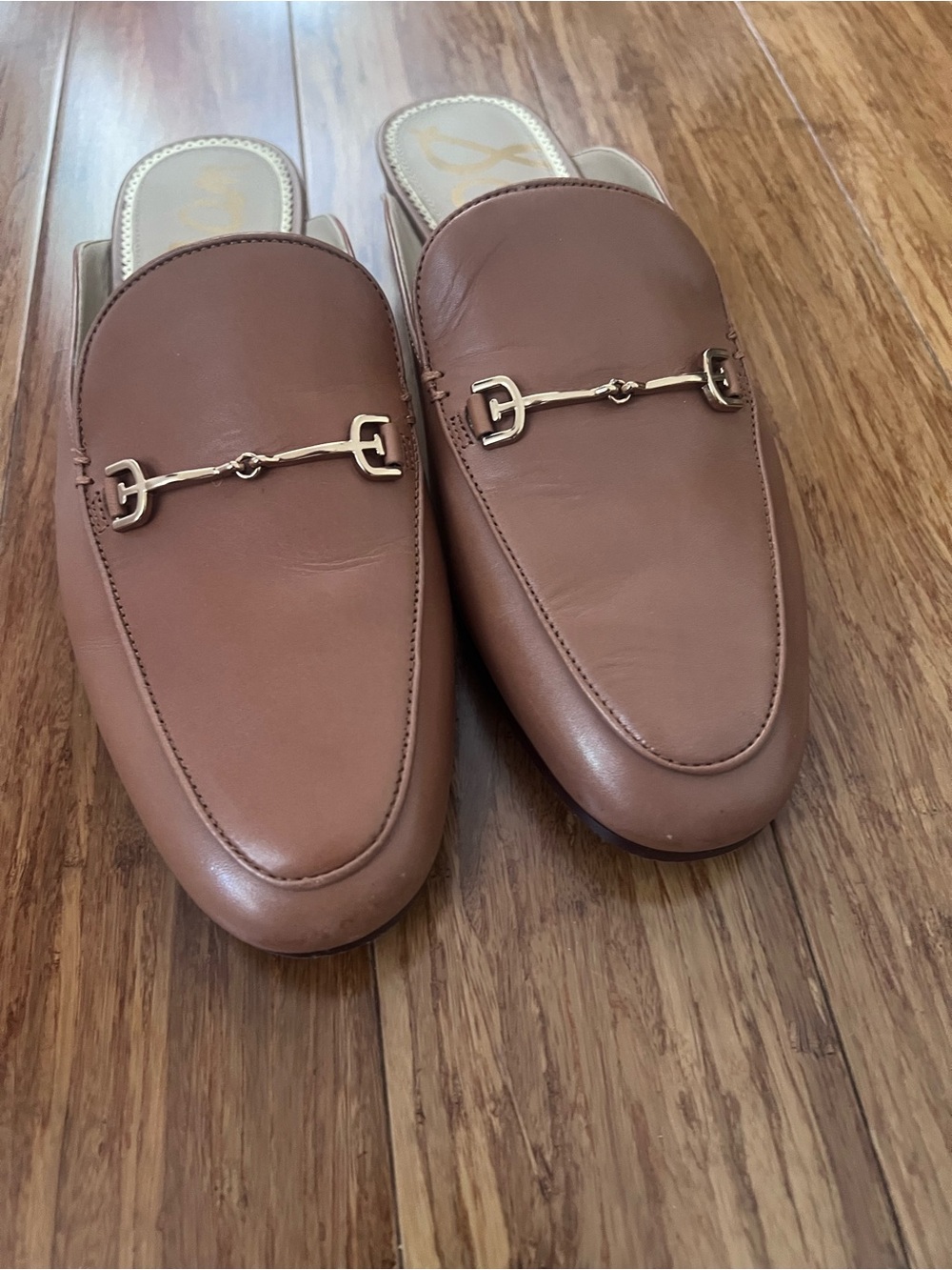 Sam Edelman Linnie Mule Loafers Size 10 Camel Tan Leather Gold Hardware